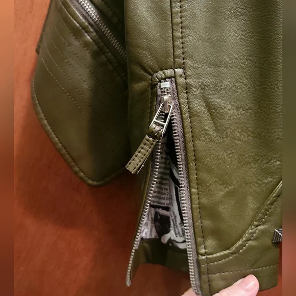 L&L Leisarely Life Collection Olive green Studded lined vegan leather jacket SzM - Picture 10 of 15